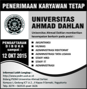 Lowongan Tenaga Kependidikan / Pegawai Tetap Universitas Ahmad Dahlan