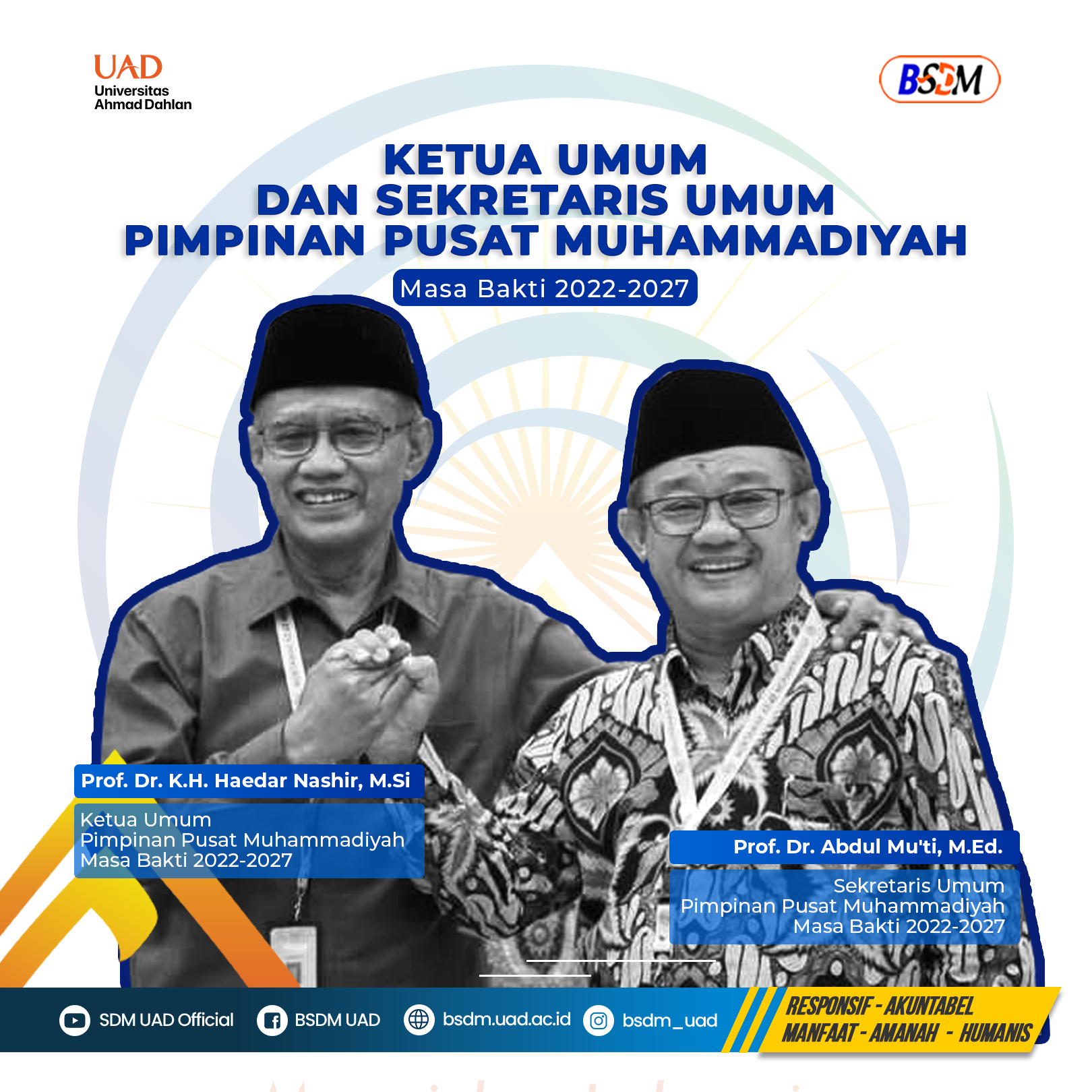 Selamat dan Sukses Atas Terpilihnya Ketua Umum dan Sekretaris Umum PP Muhammadiyah Masa Bakti 2022-2027